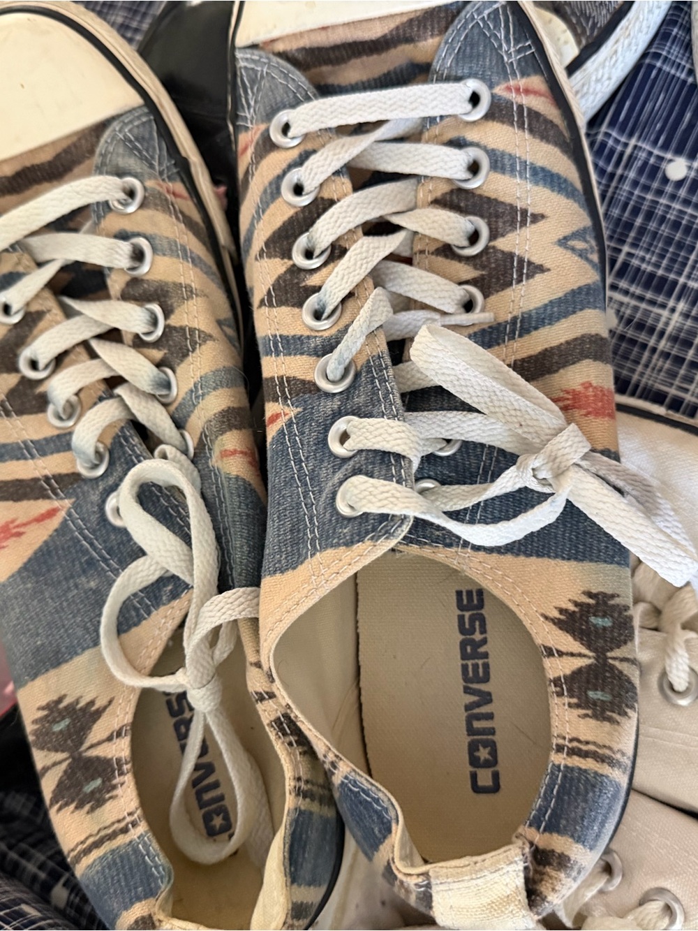 Converse Low Top Sneakers - Blue, Tan & Cream Aztec Stripe